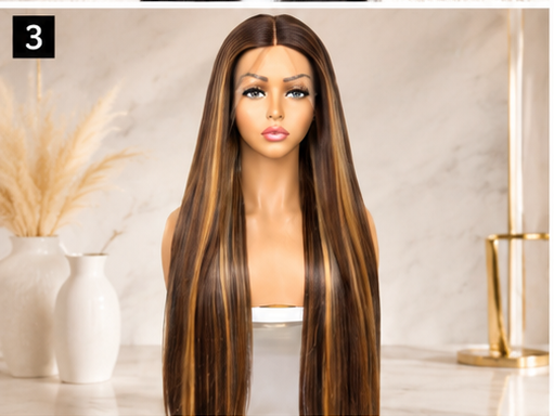 SYN013, 26 Inches Brown highlighted straight wig HM4/27