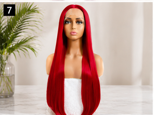 SYN002, 32 Inches R3373 Cherry Red Straight Wig