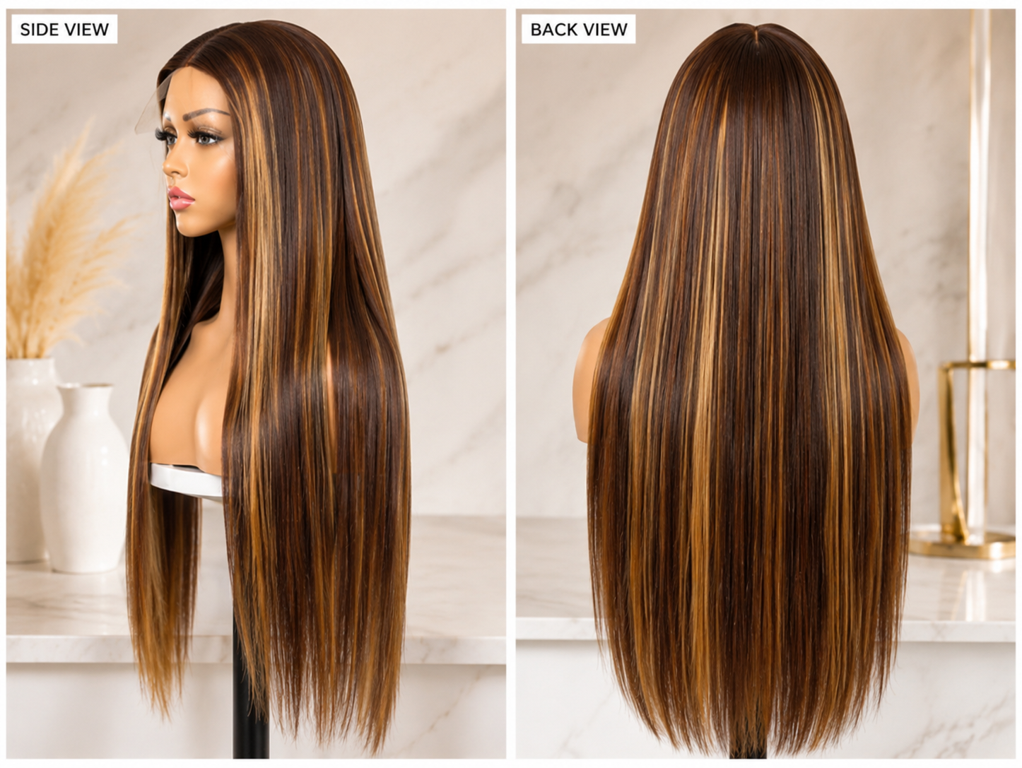 SYN013, 26 Inches Brown highlighted straight wig HM4/27
