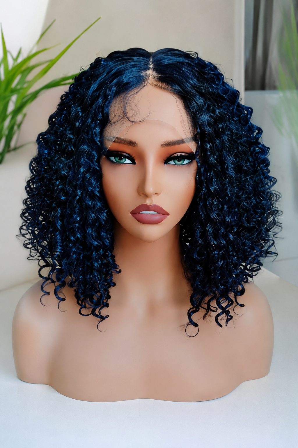 SYN020, F1B/Blue Curly Bob Lace Front Synthetic Wig – 16 Inches
