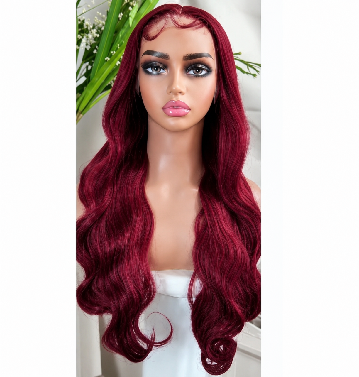 SYN004, 26 Inches BugP Wine Curly Premium Synthetic Wig