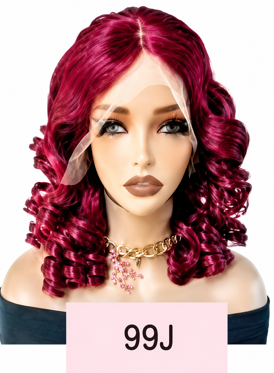 HH010, 99J Burgundy Curly Human Hair Wig – 20 Inches