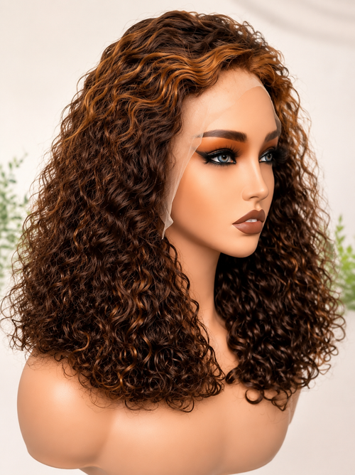 HH003, P4/27 Highlight Curly Lace Front Human Hair Wig – 24 Inches