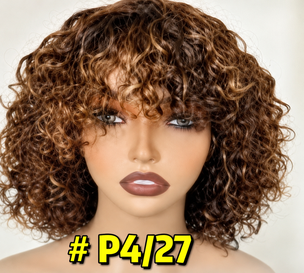 HH035, P4/27 Curly Bob Wig – 12 Inches | 100% Human Hair | Glueless