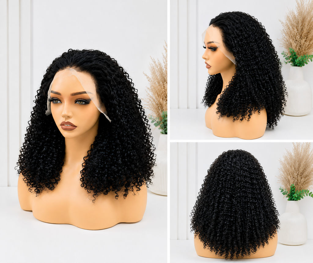 HH032, Natural Color Curly Lace Front Wig – 16 Inches | 100% Human Hair