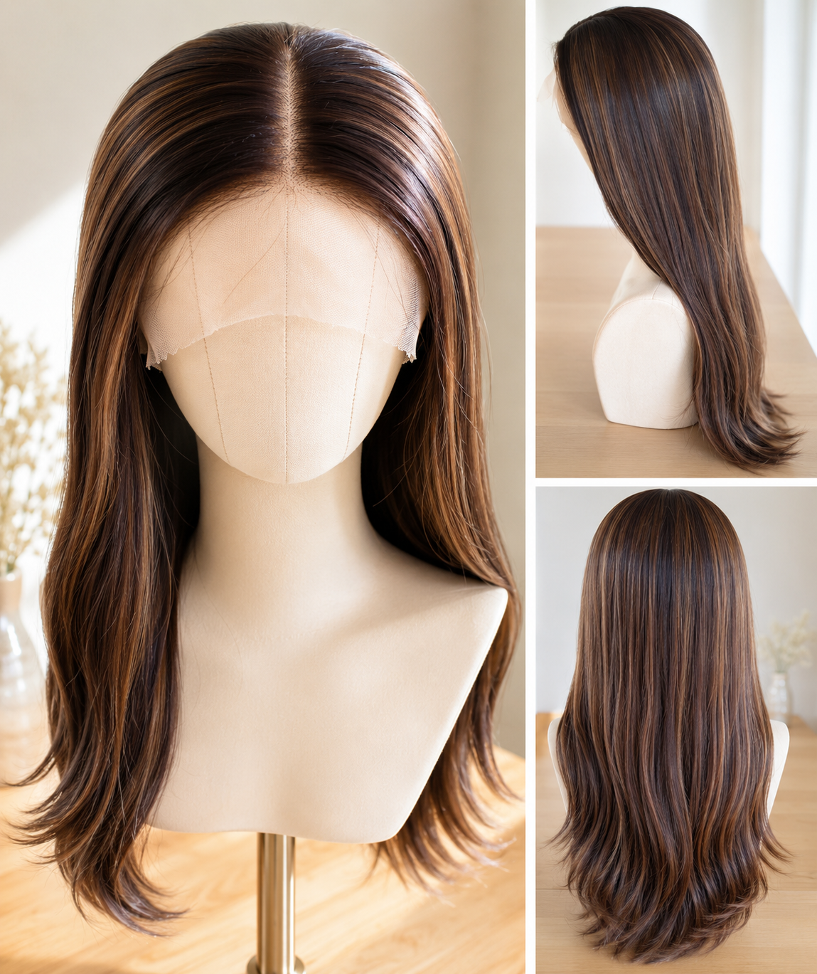 SYN013, 26 Inches Brown highlighted straight wig HM4/27