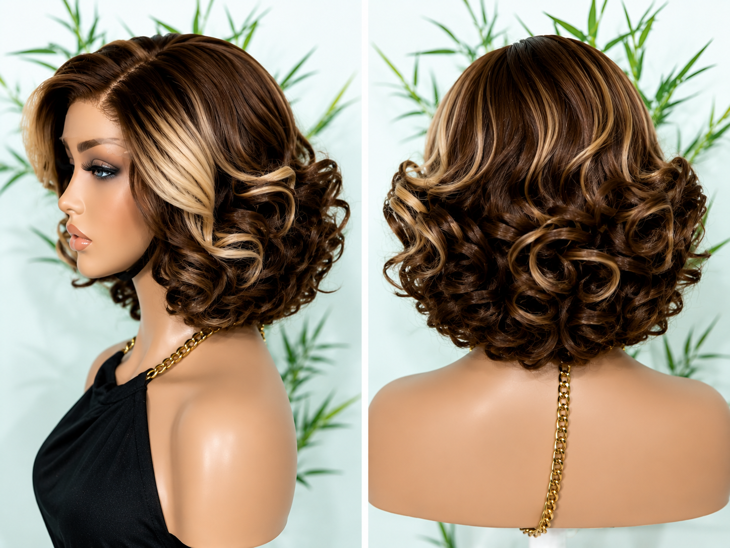 HH019, P4/27 Highlight Curly Bob Wig – 12 Inches | 100% Human Hair Glueless Wig