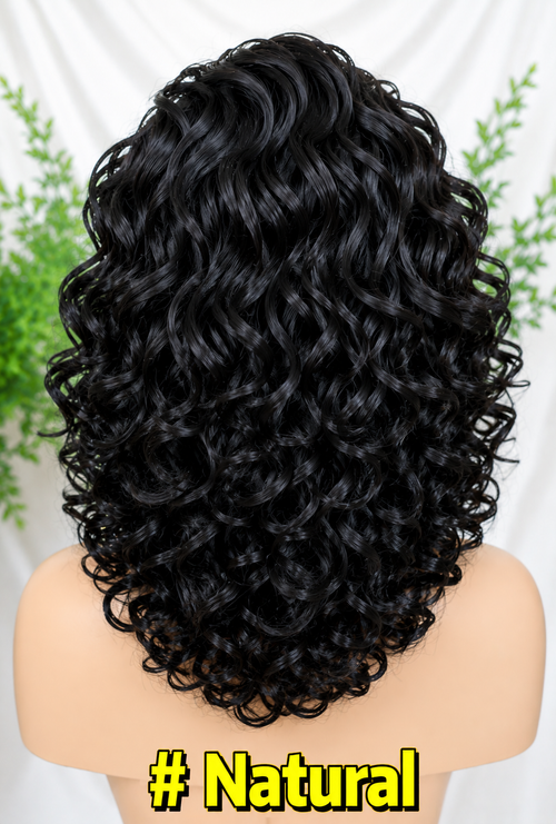 HH011, Natural Color Curly Glueless Human Hair Wig – 16 Inches