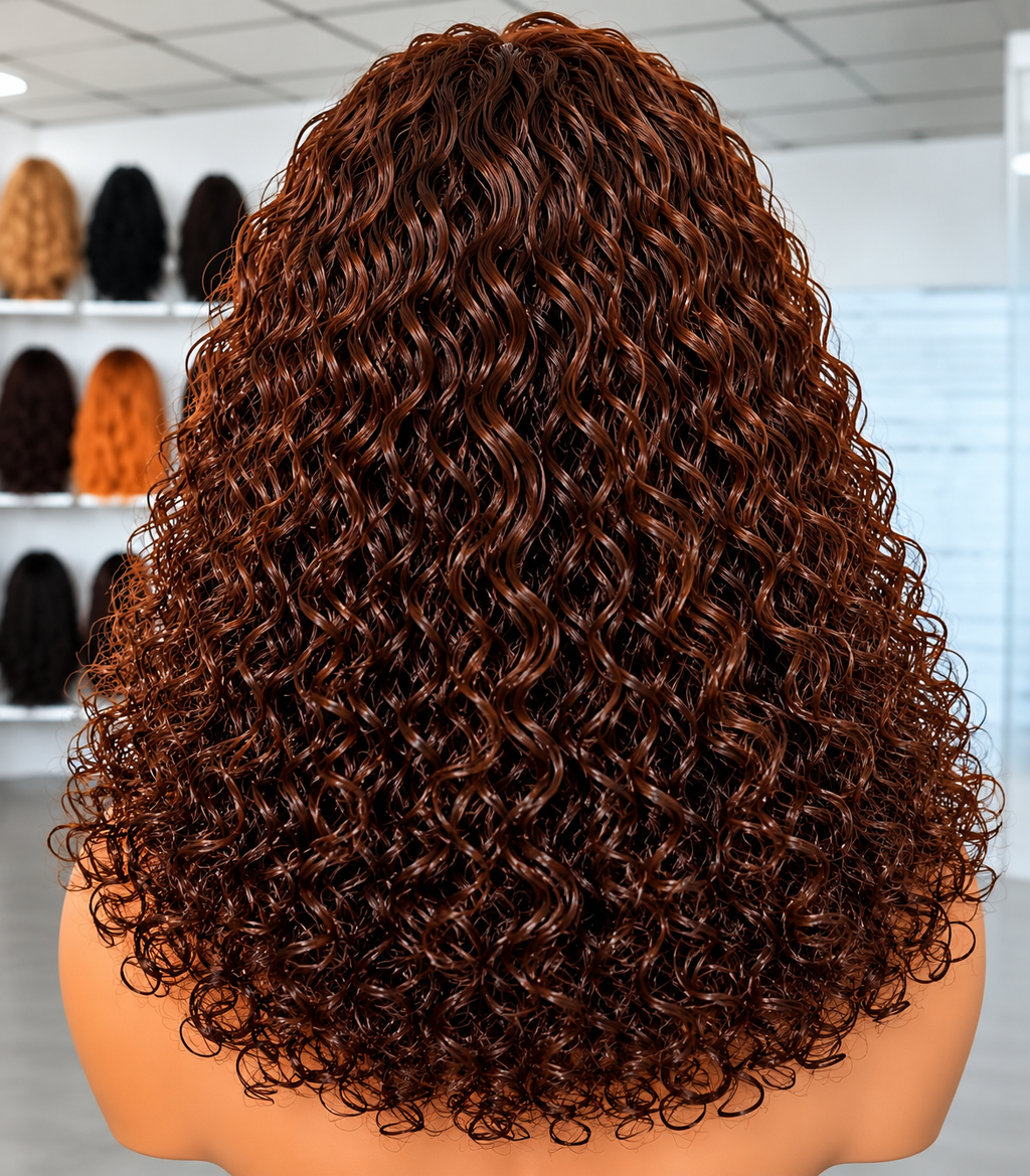 HH004, Color 4 Curly Human Hair Lace Front Wig – 24 Inches