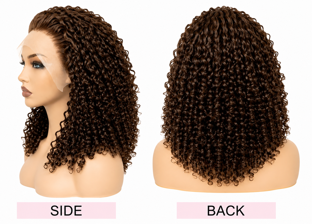 HH030, Color 4 Curly Human Hair Wig – 16 Inches