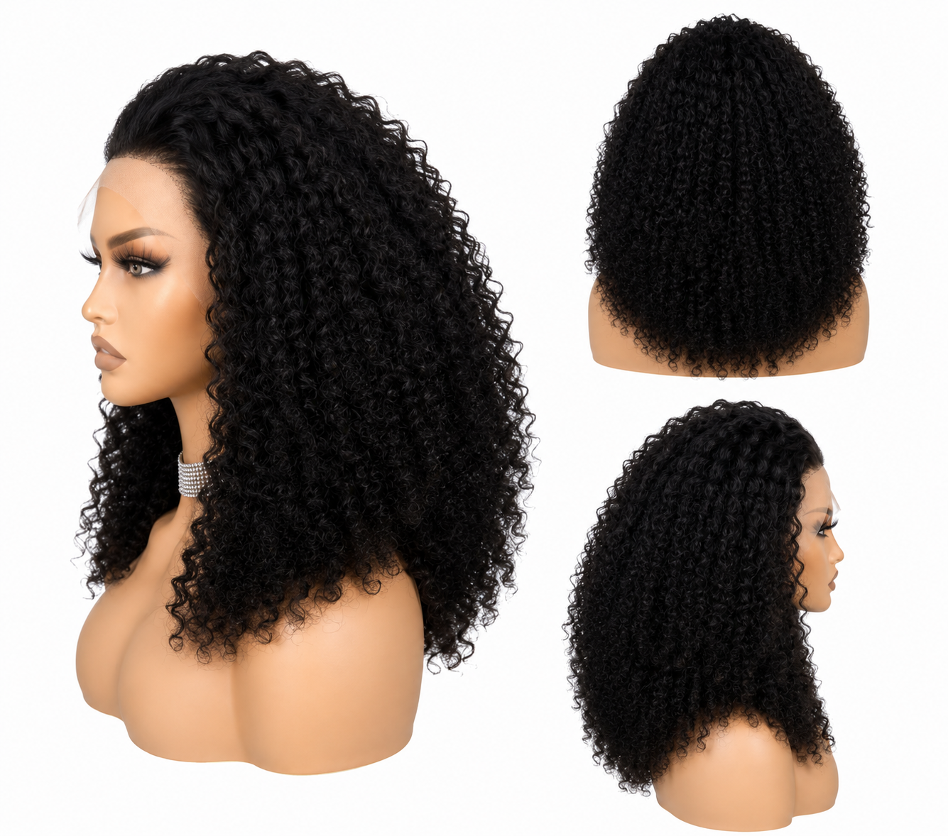 HH021, Natural Color 18-Inch Curly Human Hair Wig