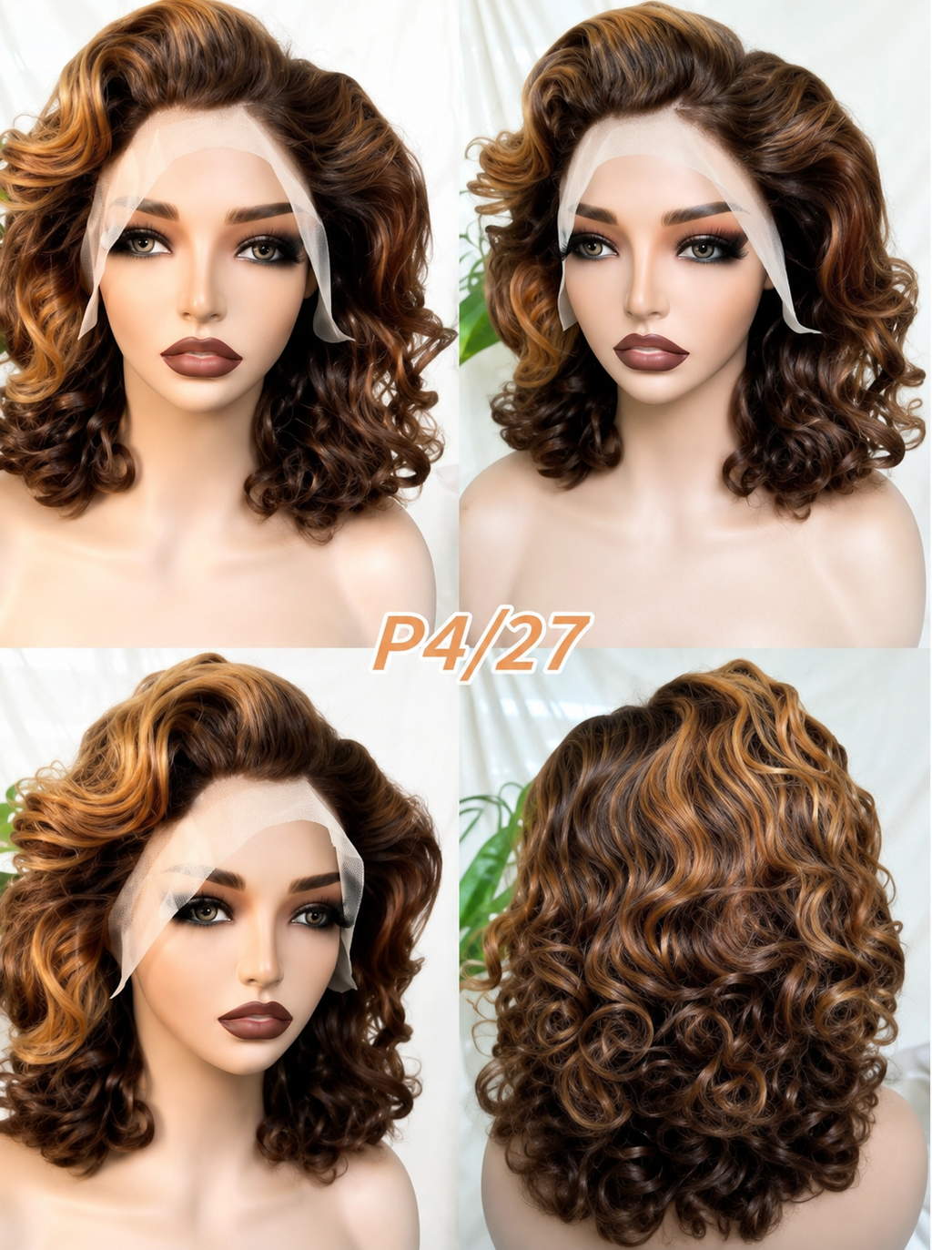 HH015, P4/27 Curly Bob Wig – 16 Inches | 100% Human Hair