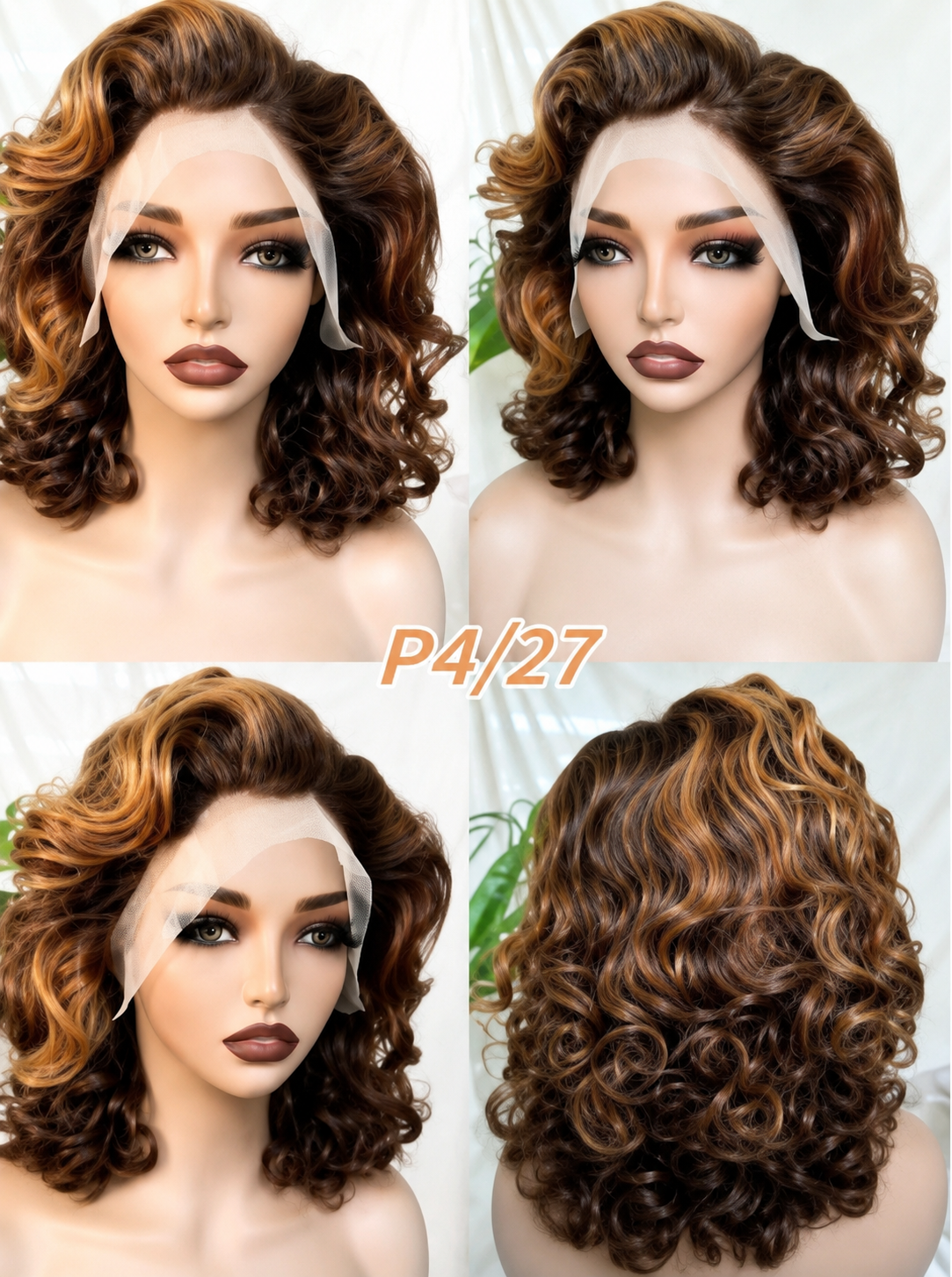 HH015, P4/27 Curly Bob Wig – 16 Inches | 100% Human Hair
