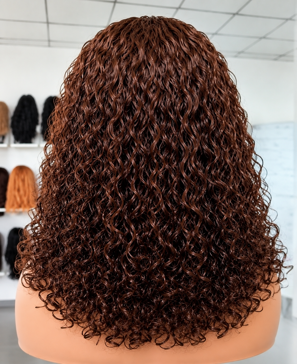 HH004, Color 4 Curly Human Hair Lace Front Wig – 24 Inches