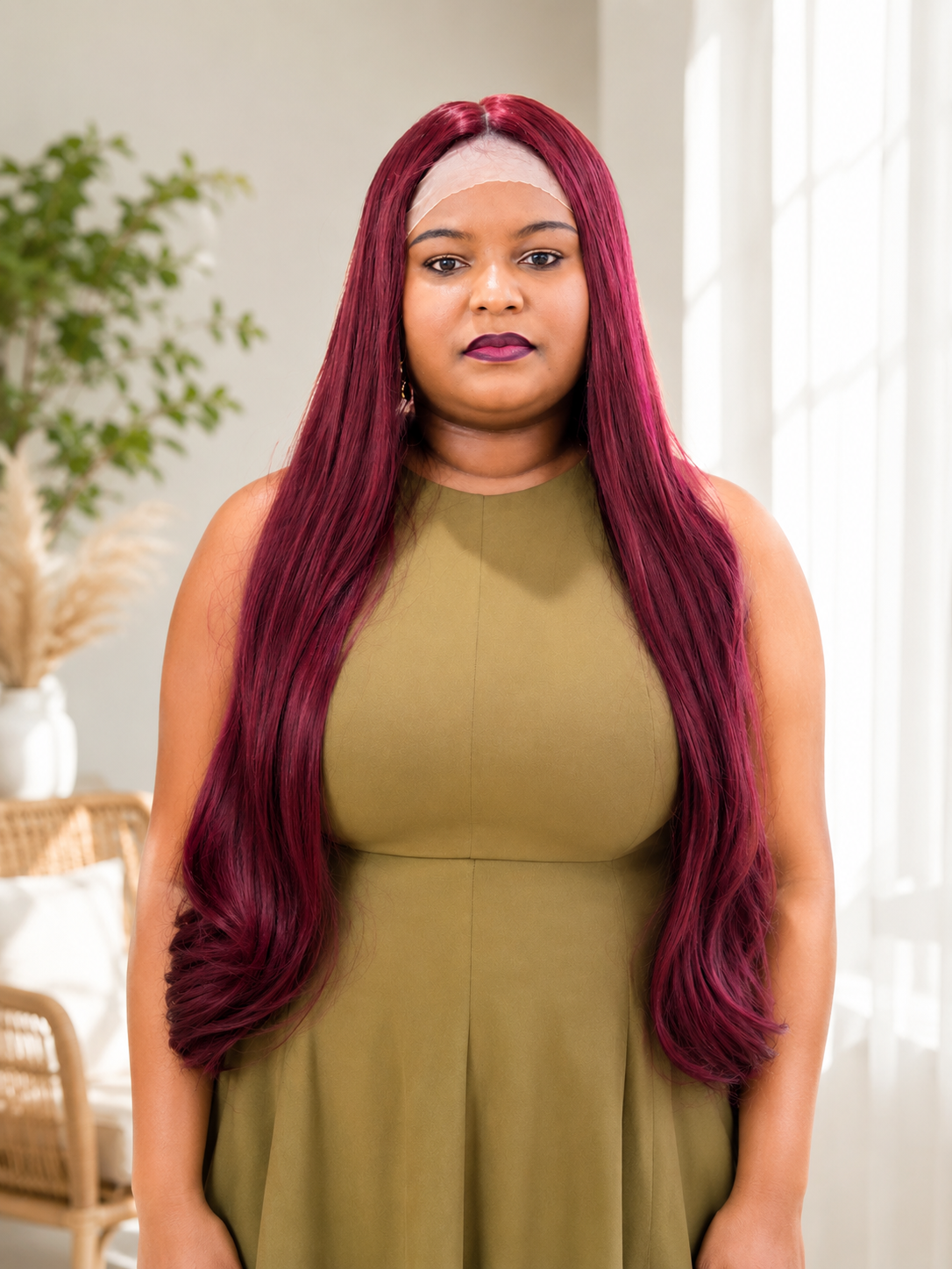SYN005, Jemi Lace Front Wig – 99J Straight