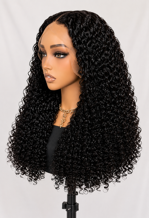 HH001, 24-Inch Deep Curly Human Hair Wig – Natural Color