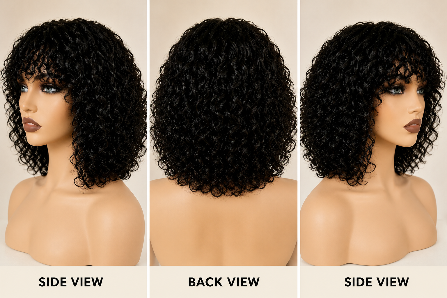 HH033, Natural Color Curly Bob Wig – 12 Inches | 100% Human Hair