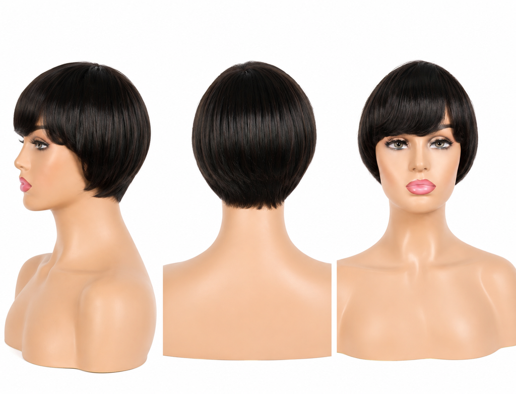 HH041, Natural Color 8-Inch Glueless Human Hair Bob Wig