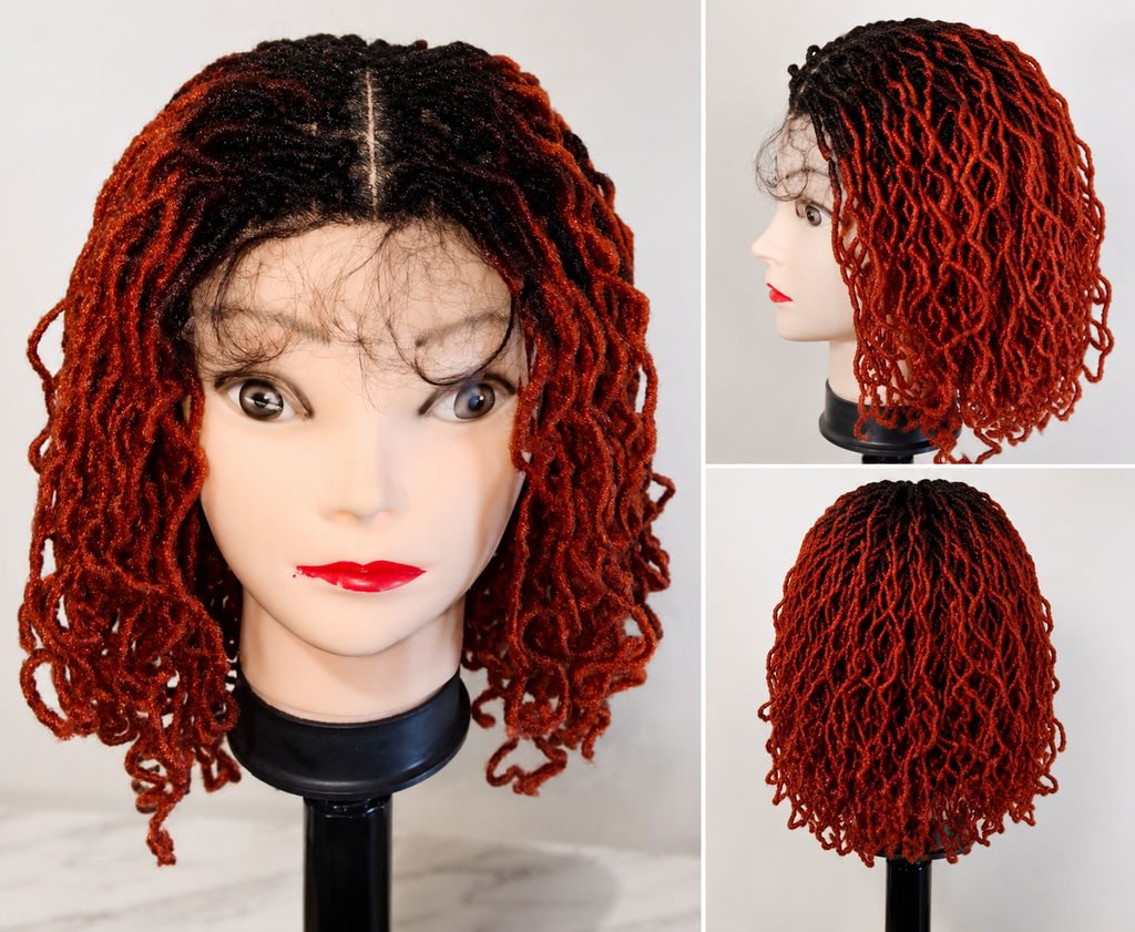 SYN019, T2/350 Curly Faux Locs Lace Front Synthetic Wig – 16 Inches