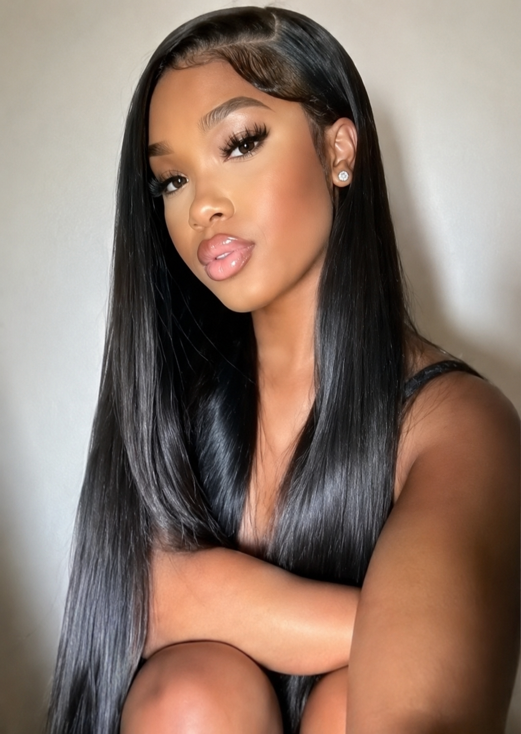 HH027, Natural Color 28-Inch Straight Human Hair Wig