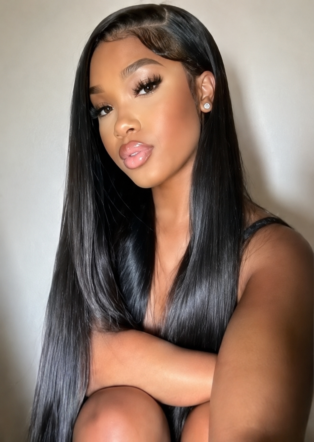 HH027, Natural Color 28-Inch Straight Human Hair Wig