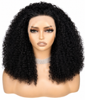 HH021, Natural Color 18-Inch Curly Human Hair Wig