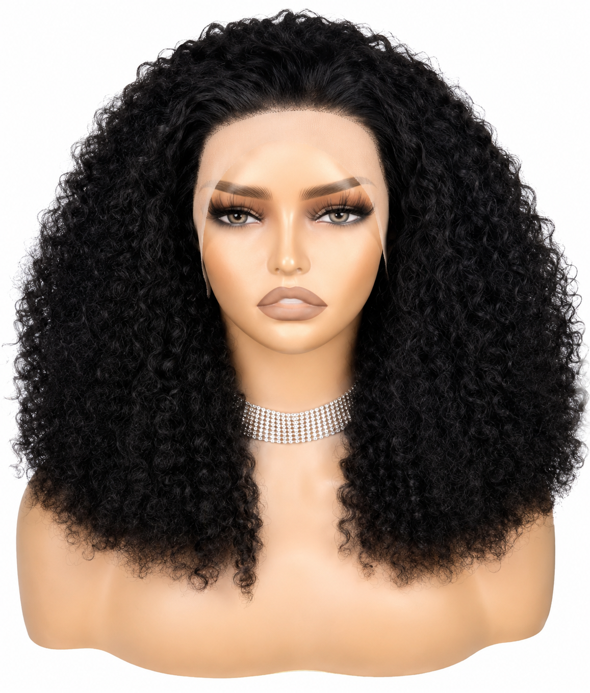 HH021, Natural Color 18-Inch Curly Human Hair Wig