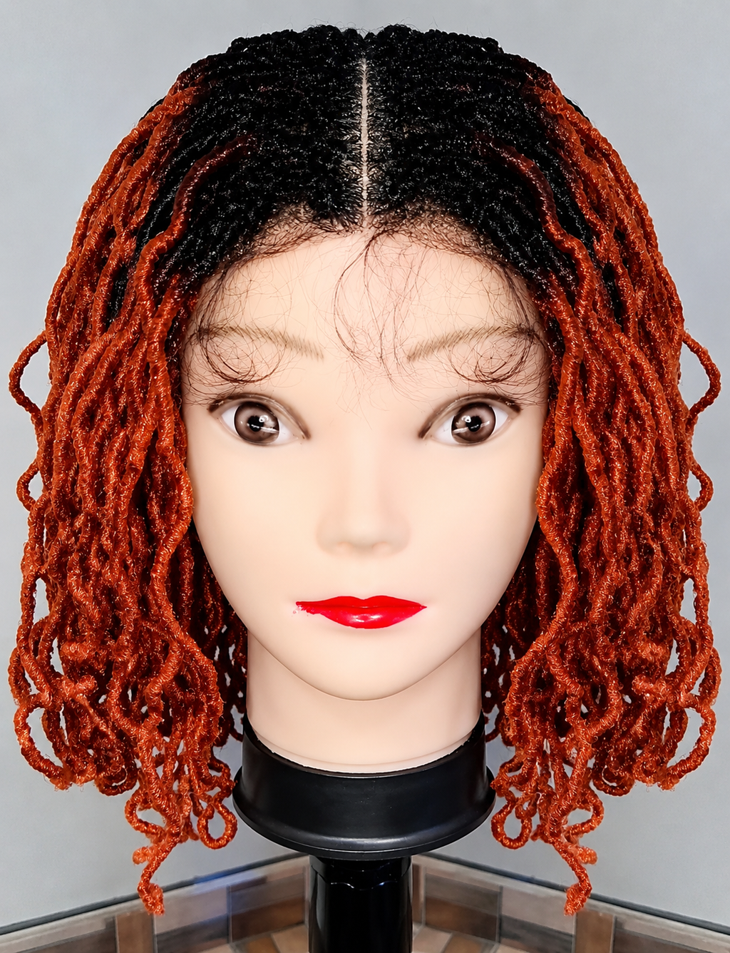 SYN019, T2/350 Curly Faux Locs Lace Front Synthetic Wig – 16 Inches