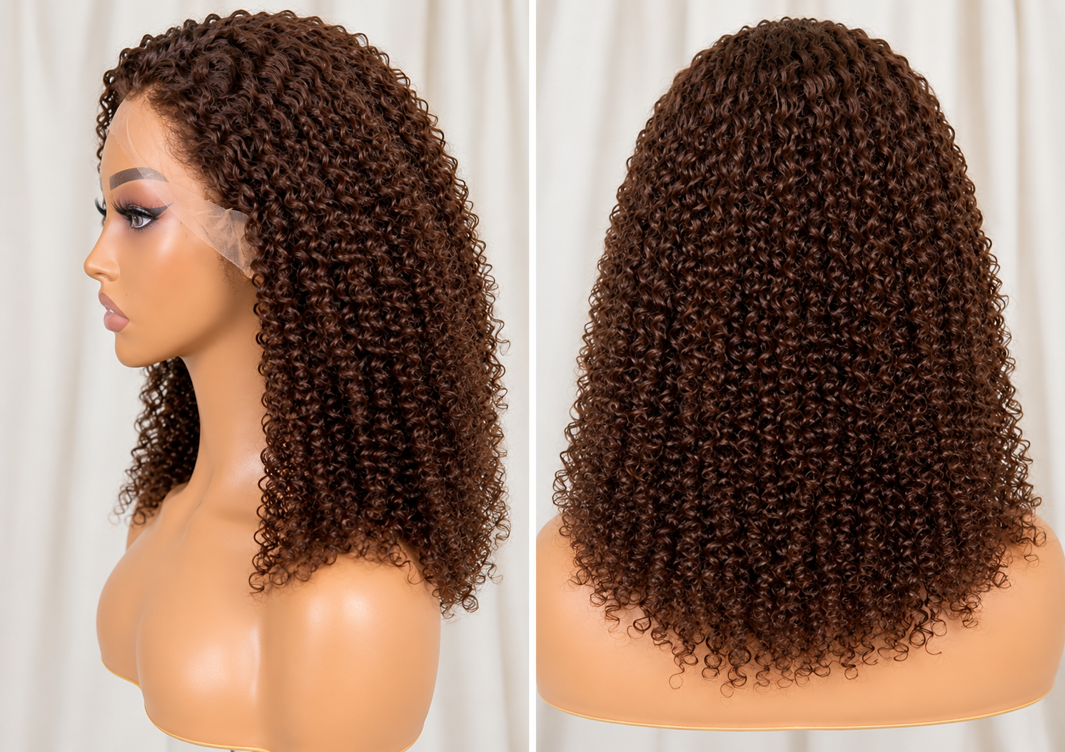 HH022, Color 4 Curly Human Hair Wig – 18 Inches