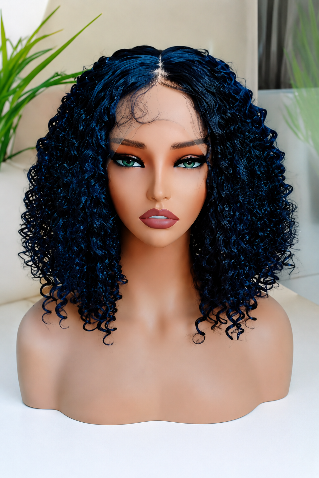 SYN020, F1B/Blue Curly Bob Lace Front Synthetic Wig – 16 Inches