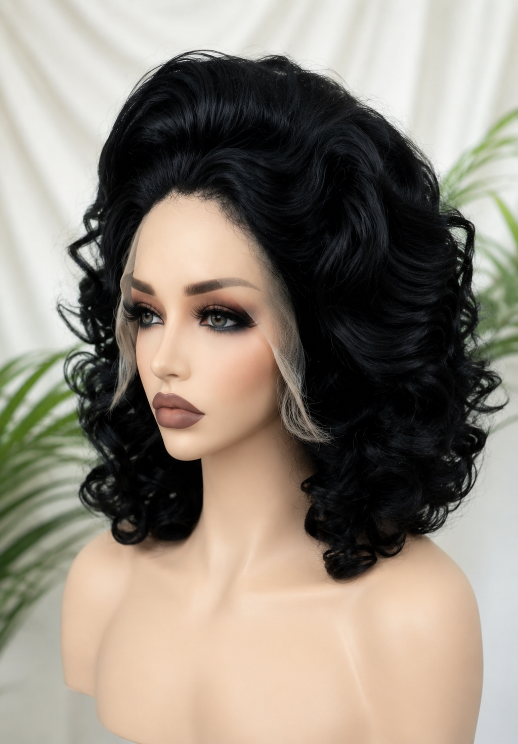 HH011, Natural Color Curly Glueless Human Hair Wig – 16 Inches