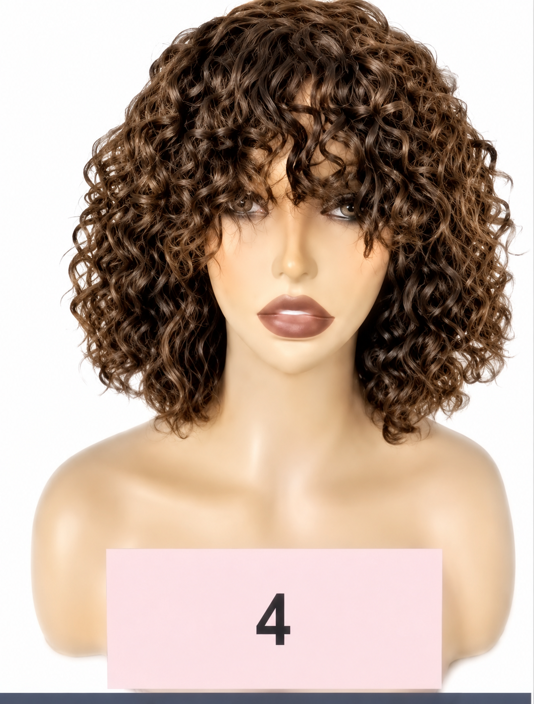 HH038, Color 4 Curly Bob Wig – 12 Inches | 100% Human Hair | Glueless