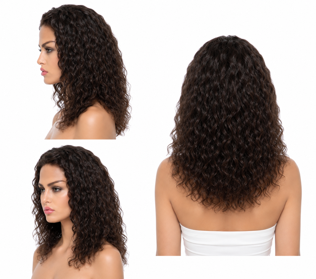 HH025, Color 4 Curly Human Hair Wig – 16 Inches