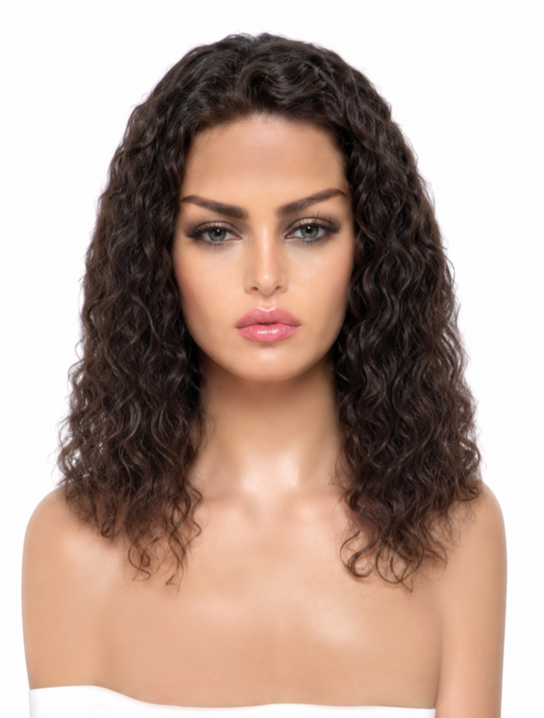 HH025, Color 4 Curly Human Hair Wig – 16 Inches