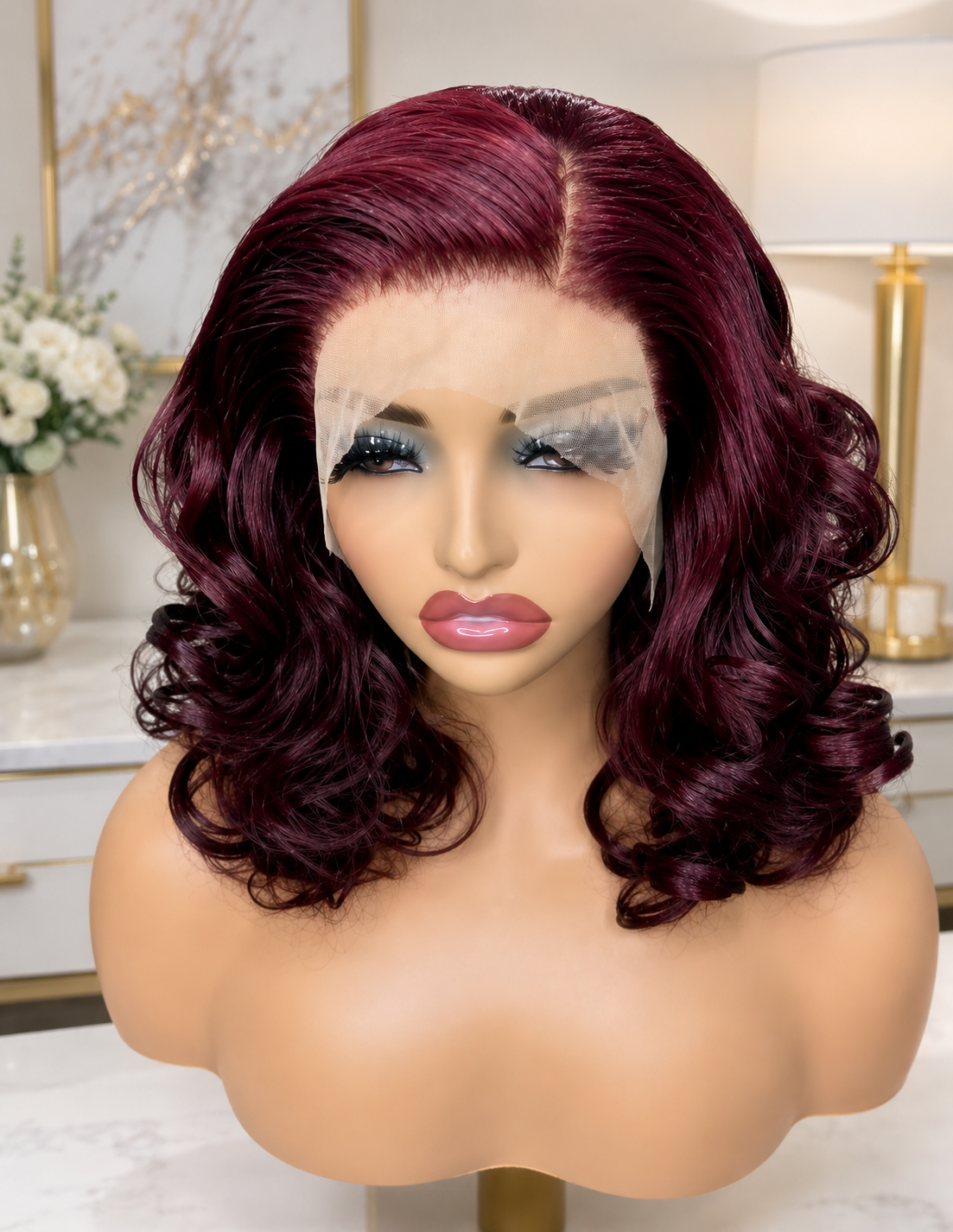 HH013, 99J Burgundy Curly Bob Wig – 16 Inches | 100% Human Hair