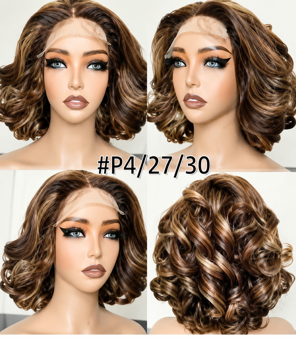 HH018, P4/27/30 Curly Bob Wig – 12 Inches | 100% Human Hair