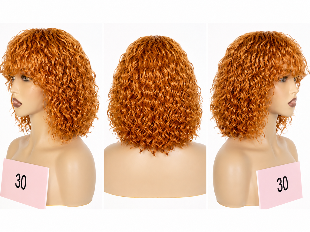 HH039, Color 30 Curly Bob Wig – 12 Inches | 100% Human Hair | Glueless