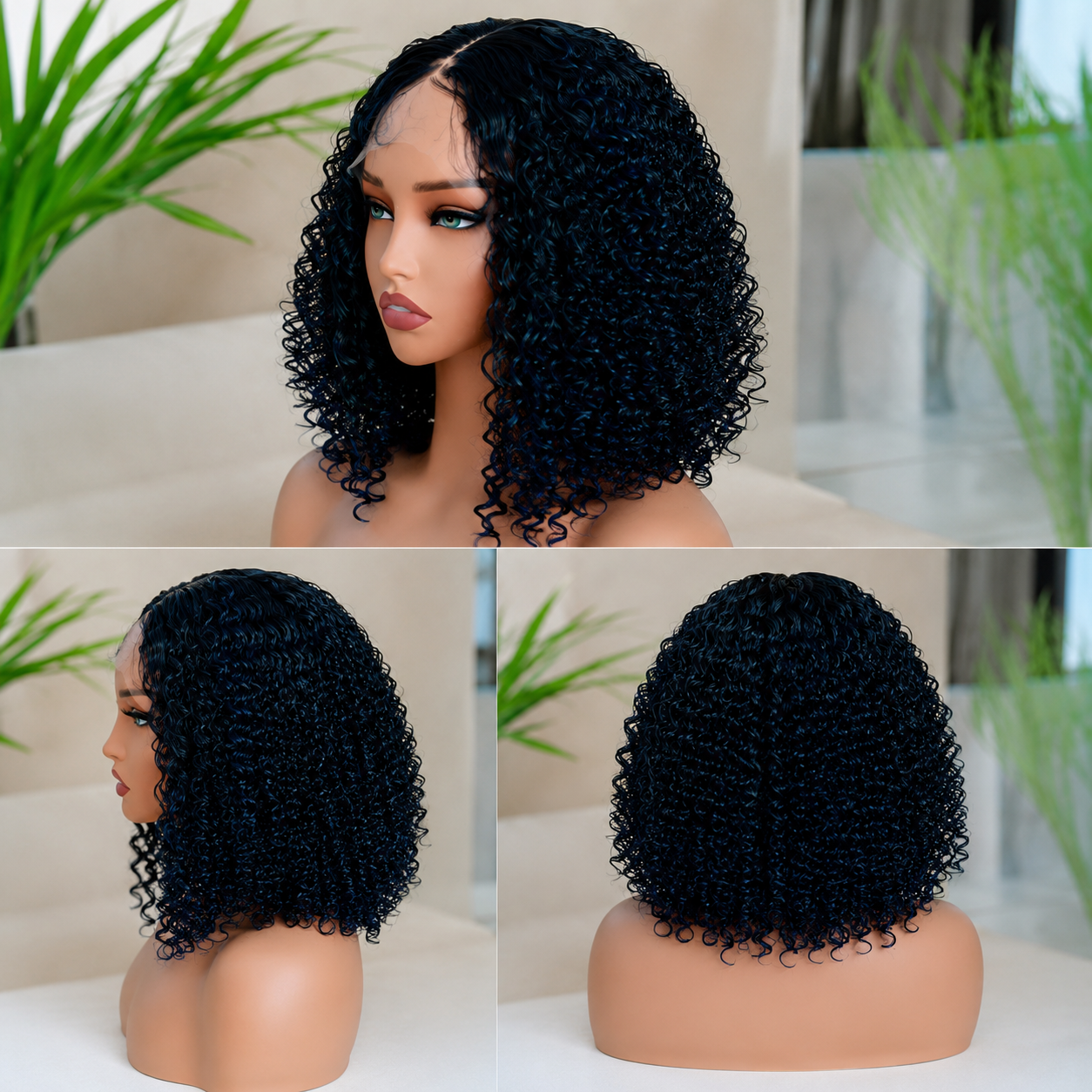 SYN020, F1B/Blue Curly Bob Lace Front Synthetic Wig – 16 Inches