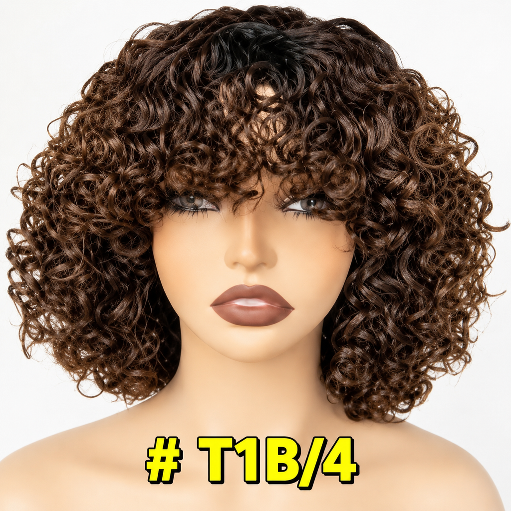 HH034, T1B/4 Curly Bob Wig – 12 Inches | 100% Human Hair