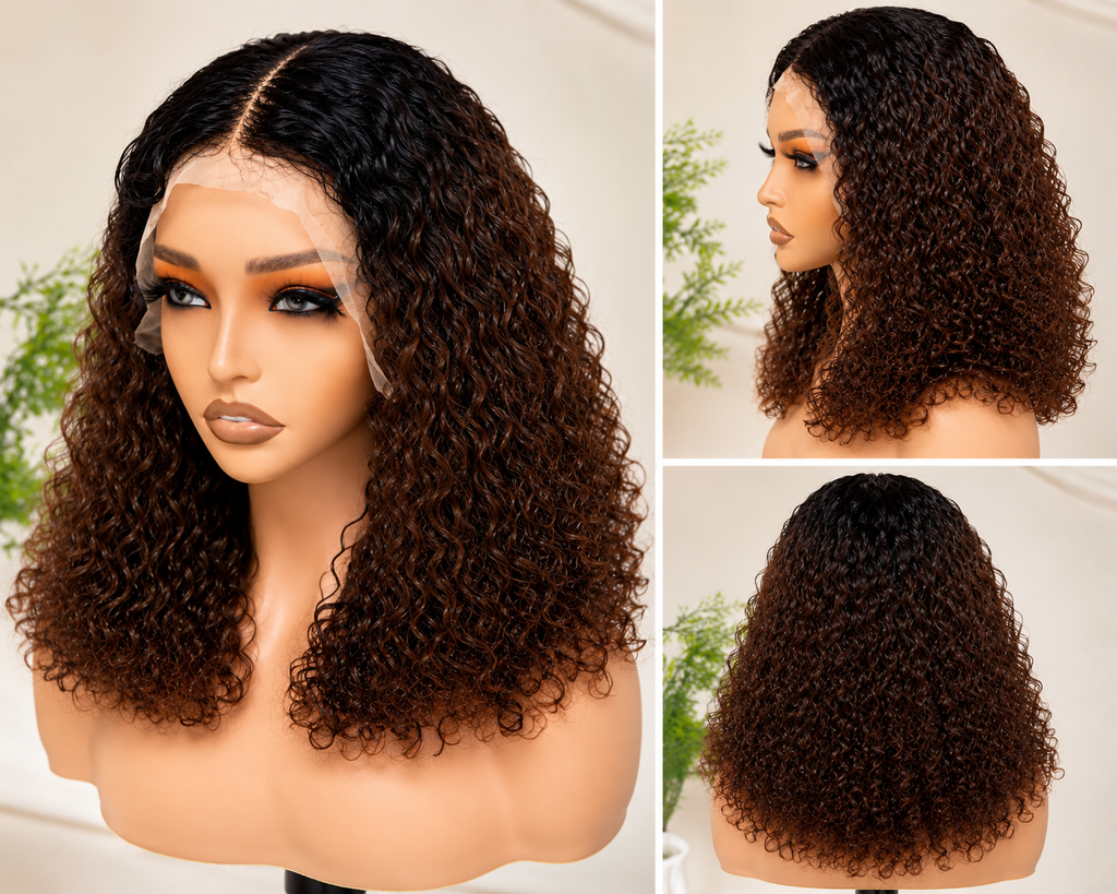 HH002, T1B/4 Curly Lace Front Wig – 24 Inches | 100% Human Hair