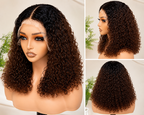 HH002, T1B/4 Curly Lace Front Wig – 24 Inches | 100% Human Hair