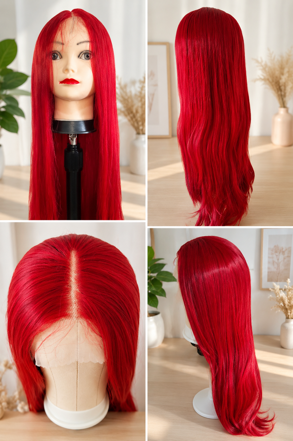 SYN002, 32 Inches R3373 Cherry Red Straight Wig
