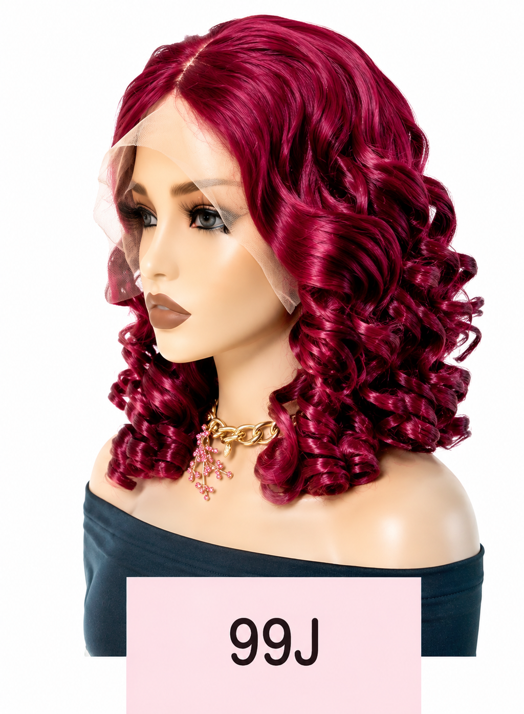 HH010, 99J Burgundy Curly Human Hair Wig – 20 Inches