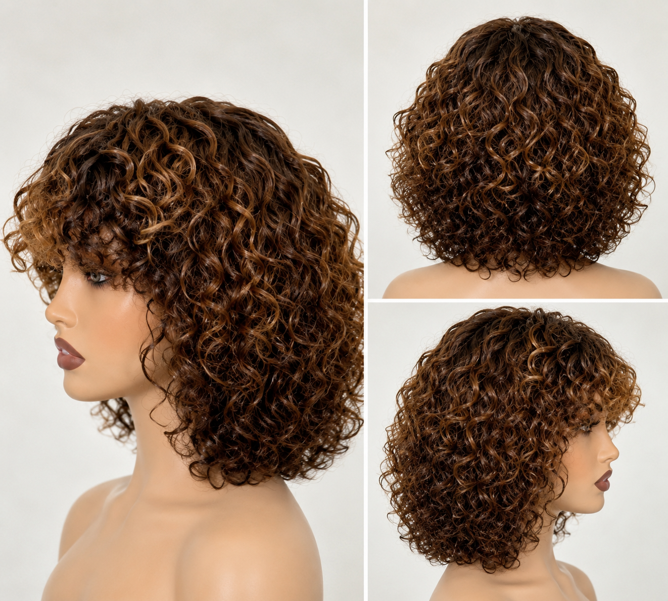 HH035, P4/27 Curly Bob Wig – 12 Inches | 100% Human Hair | Glueless