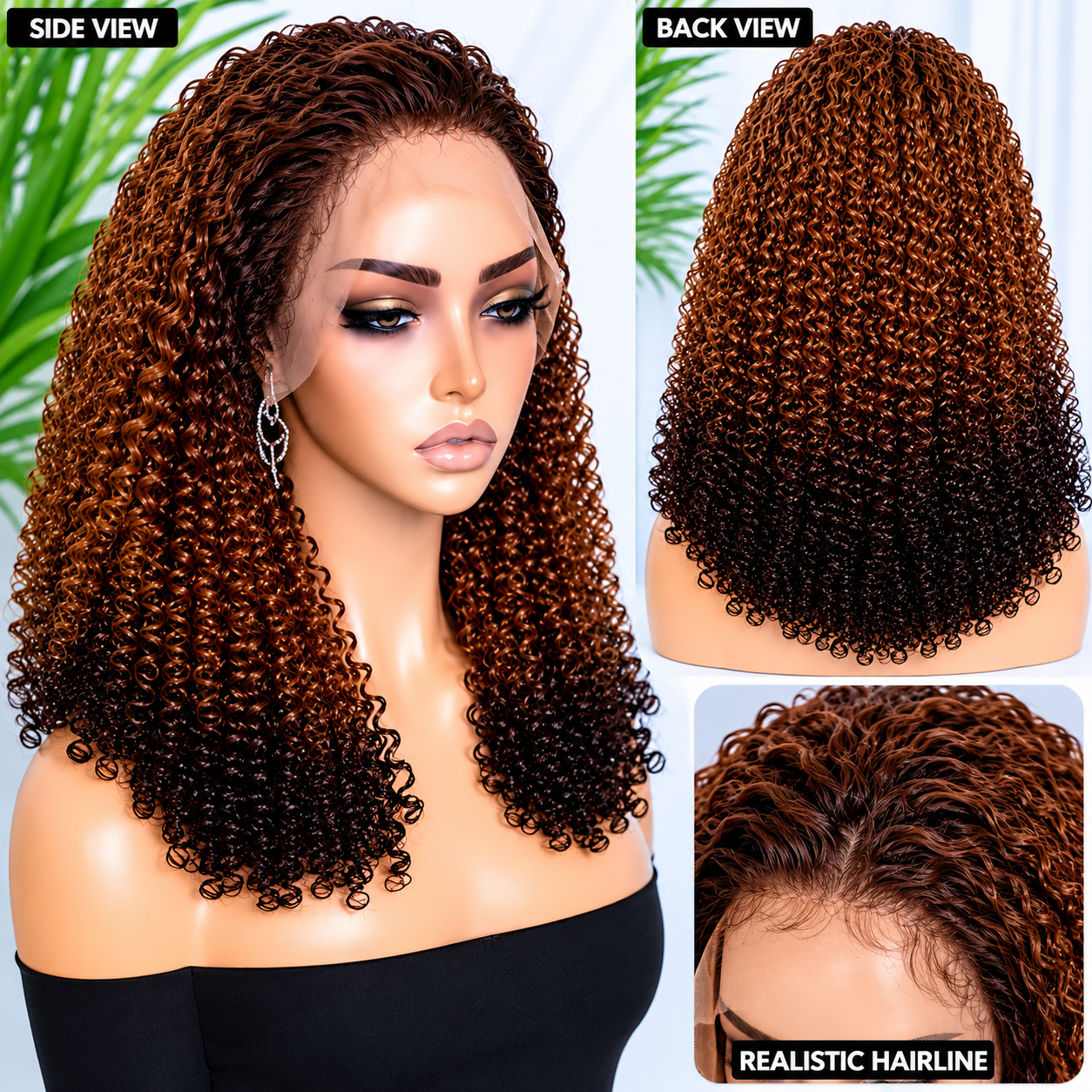 HH031, T4/30/4 Curly Human Hair Wig – 16 Inches