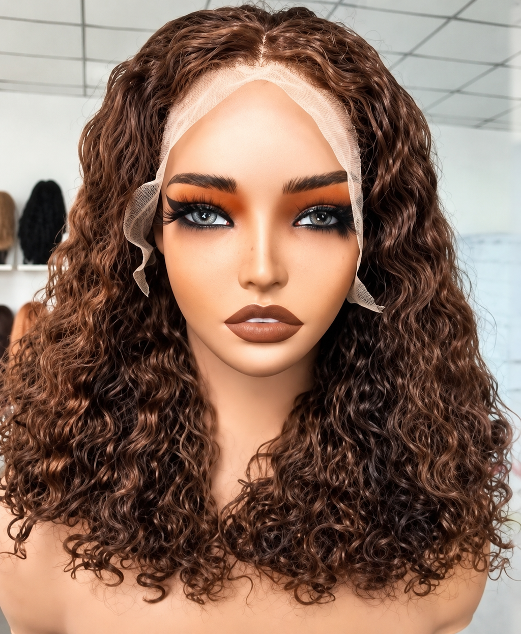HH004, Color 4 Curly Human Hair Lace Front Wig – 24 Inches