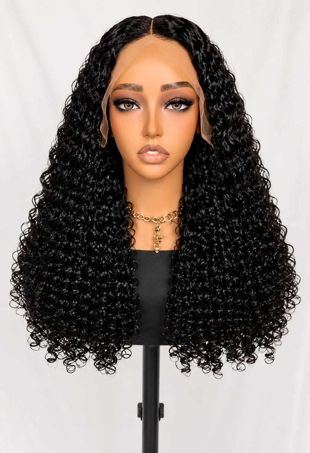 HH001, 24-Inch Deep Curly Human Hair Wig – Natural Color