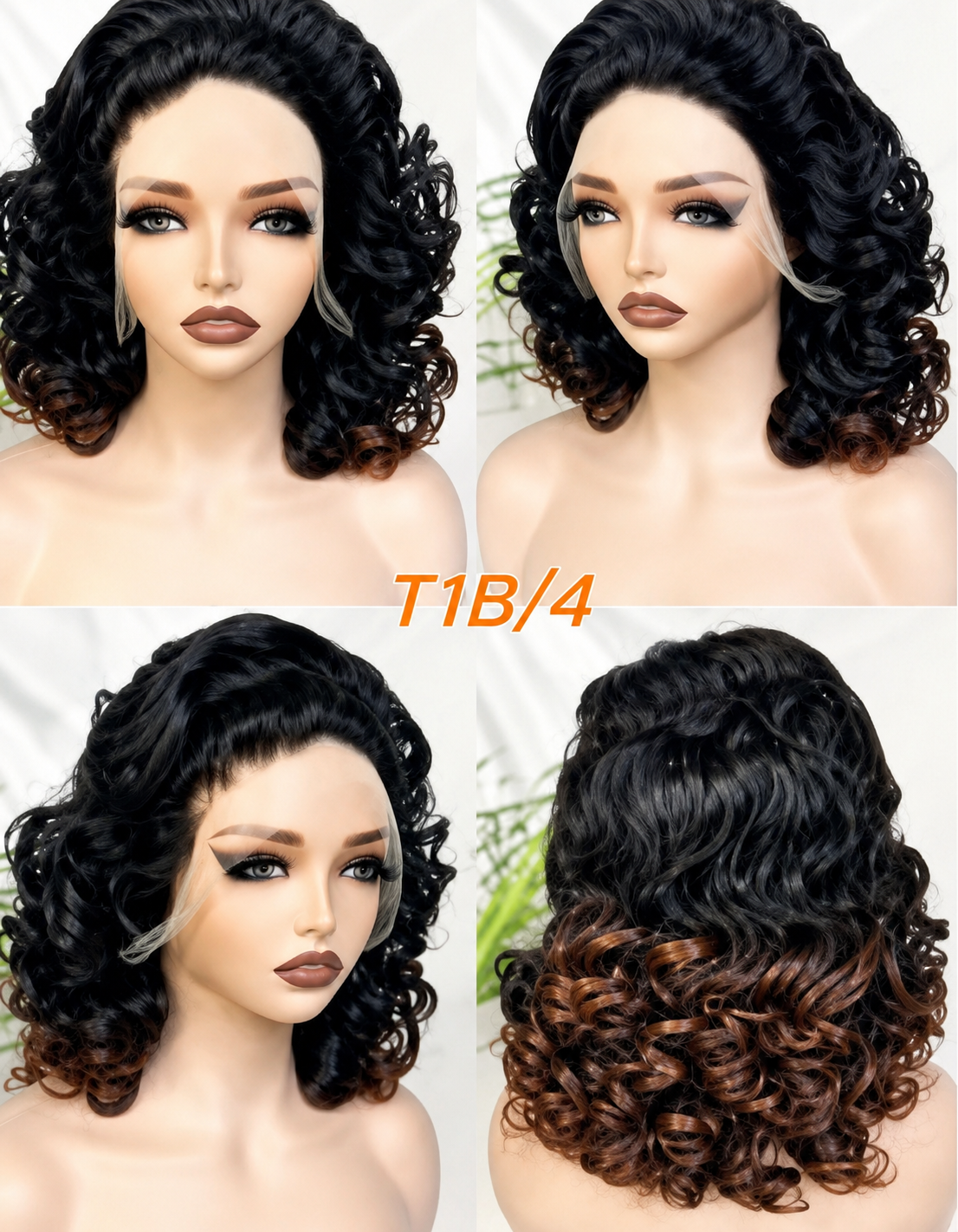 HH014, T1B/4 Curly Bob Wig – 16 Inches | 100% Human Hair