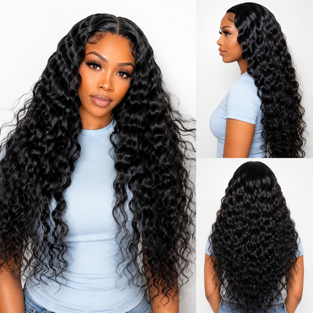 HH026, Natural Color Deep Wave, Glueless Human Hair Wig – 28 Inches