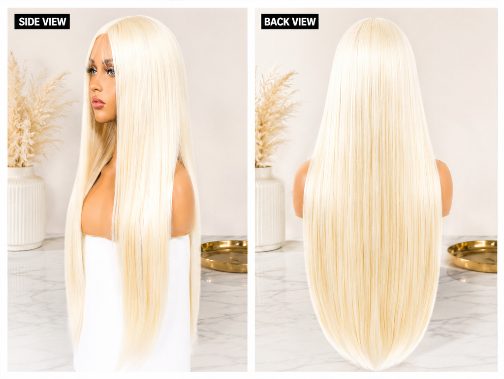 SYN009, Jemi Lace Front Wig – Platinum Blonde Straight